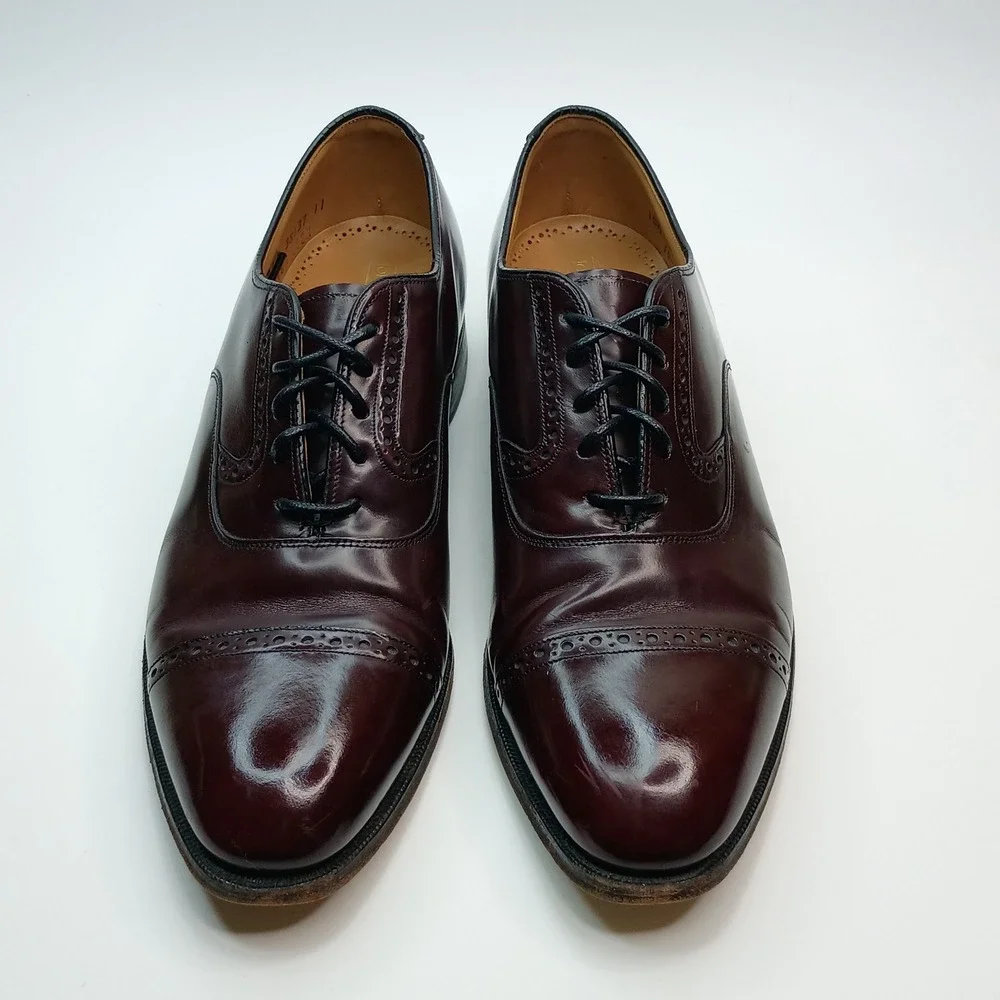 Johnston & Murphy Heritage Mens 10.5‎ D Burgundy Leather Cap Toe Oxford 15-1165